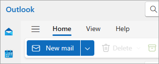 Skærmbillede af det nye Outlook-bånd