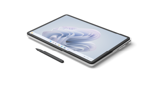 Viser tabletplaceringen af Surface Laptop Studio 2 med pennen ved siden af.