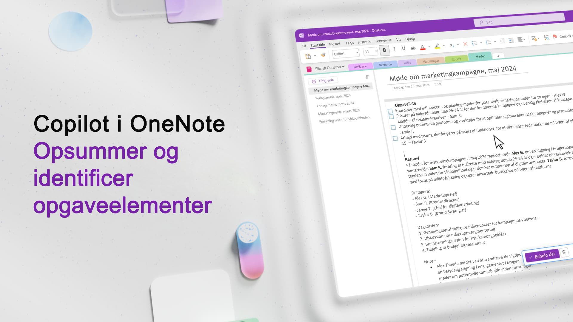 Video: Opsummer og identificer opgaveelementer med Copilot i OneNote