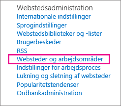 Sektionen Sites and workplaces på siden Site Settings