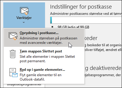 tilbage blanding Fern Administrere størrelsen af min postkasse - Microsoft Support