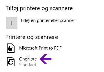 Menu til valg af placering af Notesbog i OneNote til Windows 10