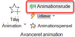 Du kan åbne animationsruden under fanen Animationer på båndet.