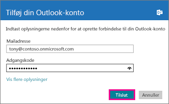 Windows 8 Mail-siden Tilføj Outlook-konto