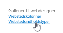 Valg af webstedsindholdstyper