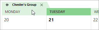 Et skærmbillede af en gruppekalender i kalendervisningen