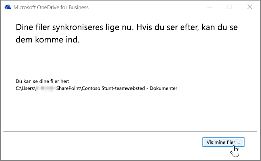 I OneDrive for Business-dialogboksen Vis mine filer-knappen fremhævet.