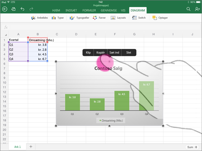 Kopiere et diagram fra Excel til iPad