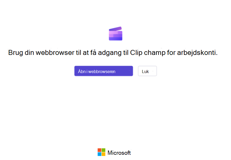 Brugere af Clipchamp-appen til Windows får vist dette skærmbillede, hvis personlig adgang er blokeret