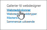 Indstillinger for webstedskolonne på siden Indstillinger for websted