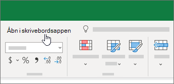 Åbn i skrivebordsprogram øverst i Excel-projektmappen