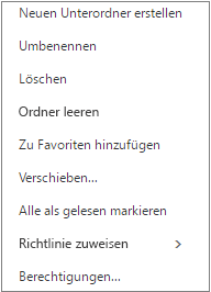 Kontextmenü, das angezeigt wird, wenn Sie mit der rechten Maustaste auf einen persönlichen Ordner klicken