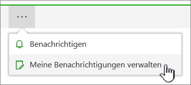 SharePoint Online mit hervorgehobener Schaltfläche zum Verwalten von Benachrichtigungen