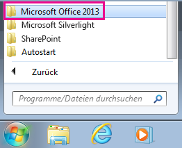 Gruppe "Office 2013" unter "Alle Programme" in Windows 7