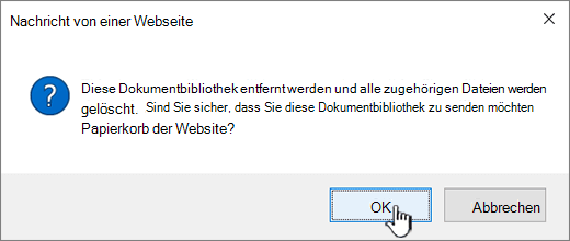 Bestätigungsdialogfeld beim Löschen einer Bibliothek