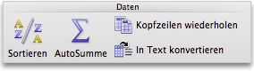 Registerkarte "Tabellenlayout", Gruppe "Daten"