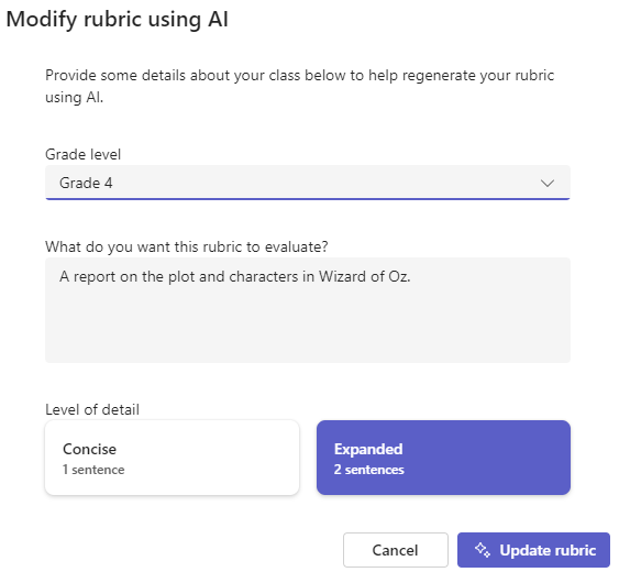 Ändern der Rubrik mit AI