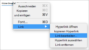 Zeigt die Option "Link bearbeiten" im Menü "Hyperlink" an.