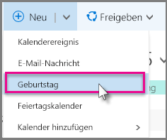 Hinzufügen eines Geburtstags oder Feiertagskalenders in Outlook.com - Outlook