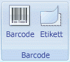 Die Befehle 'Barcode' und 'Beschriftung' auf der Multifunktionsleiste