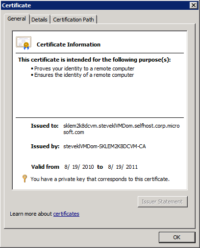 Example Server Certificate for the Domain Controller 