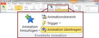 Die Registerkarte 'Animationen' im PowerPoint 2010-Menüband