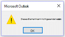 Fehlermeldung in Microsoft Outlook, „Senden derzeit nicht möglich“.