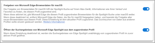 Einstellungen für die Spotlight-Suche in Microsoft Edge.