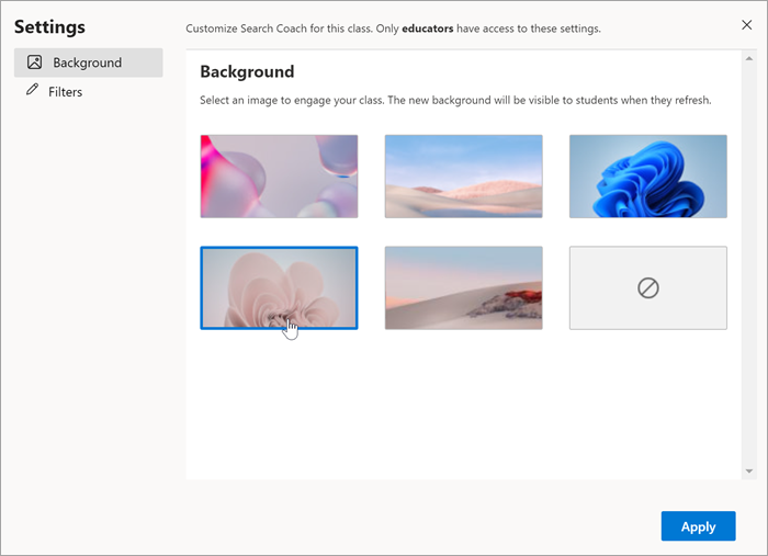Screenshot der Auswahl der Hintergründe es sind verschiedene Farben und abstrakte Hintergründe verfügbar