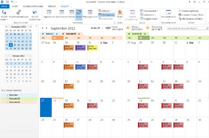 Gleichzeitiges Anzeigen mehrerer Kalender - Outlook