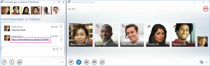 Screenshot einer Chatroom-Telefonkonferenz