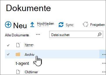 SharePoint 2016-Dokumentbibliothek mit hervorgehobenem Ordner