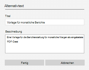 Ein Beispiel für einen Alternativtext für eine eingebettete Datei in OneNote für Windows 10.