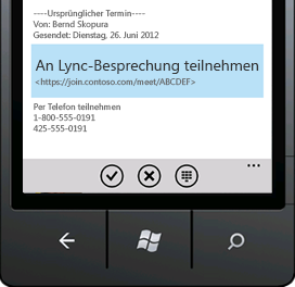 Screenshot zur Aufforderung 'An Lync-Besprechung teilnehmen' auf einem Mobilgerät
