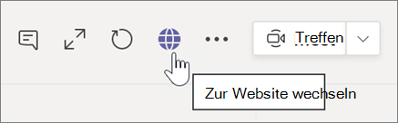 Screenshot des Cursors, der auf das Globussymbol zeigt, und QuickInfo-Text Zur Website wechseln