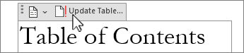 Schaltfläche "Tabelle aktualisieren" im Inhaltsverzeichnis