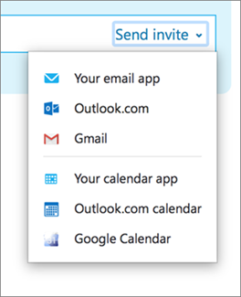 Skype-Besprechungen: E-Mail-Dienst zum Senden der Einladung auswählen