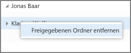 Kontextmenüoption 'Freigegebenen Ordner entfernen' in Outlook Web App
