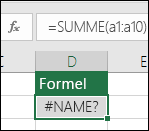 Excel zeigt den Fehler #NAME? an, wenn ein Funktionsname einen Tippfehler enthält.