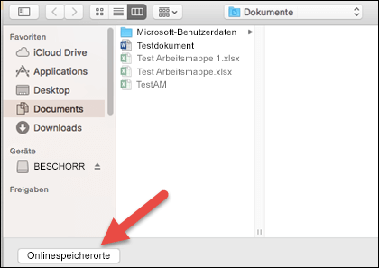 Das Menü unter "Datei" > "Öffnen" in der Ansicht für "Auf meinem Mac".