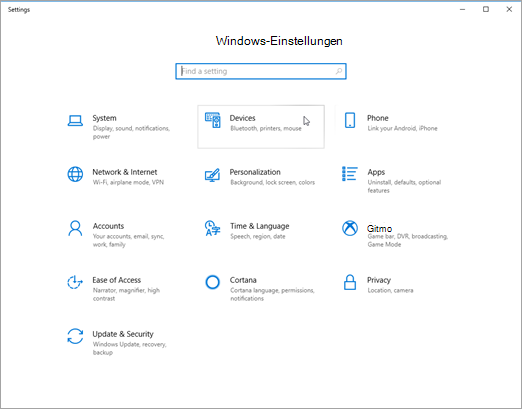 Windows Bild mit den Geräteeinstellungen