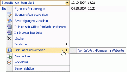 Befehl 'Dokument konvertieren' in Office SharePoint Server 2007