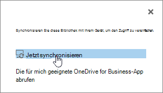 Dialogfeld "Jetzt synchronisieren" mit hervorgehobenem Link "Jetzt synchronisieren"