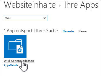 Websiteinhalt mit hervorgehobener Wiki-App-Kachel