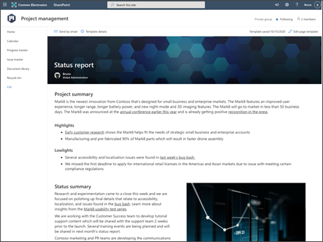 Abbildung der Seite "Projekt status Berichts"