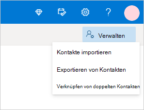 Menü "Kontakte verwalten" in Outlook.com