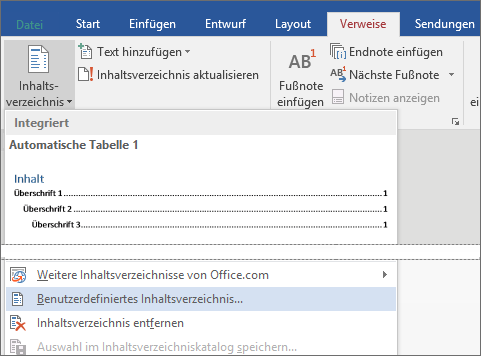 Formatieren Oder Anpassen Eines Inhaltsverzeichnisses - Word