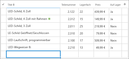 QuickEdit-Formular für eine Liste