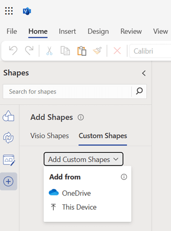 Uploadoptionen für benutzerdefinierte Shapes.