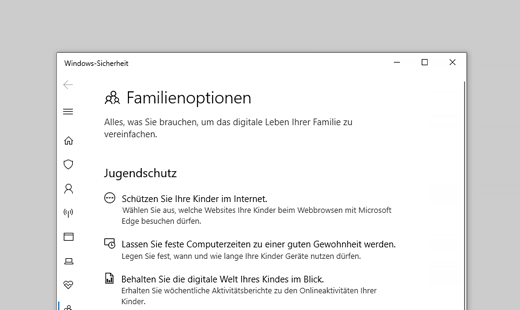Familienoptionen in Windows-Sicherheit